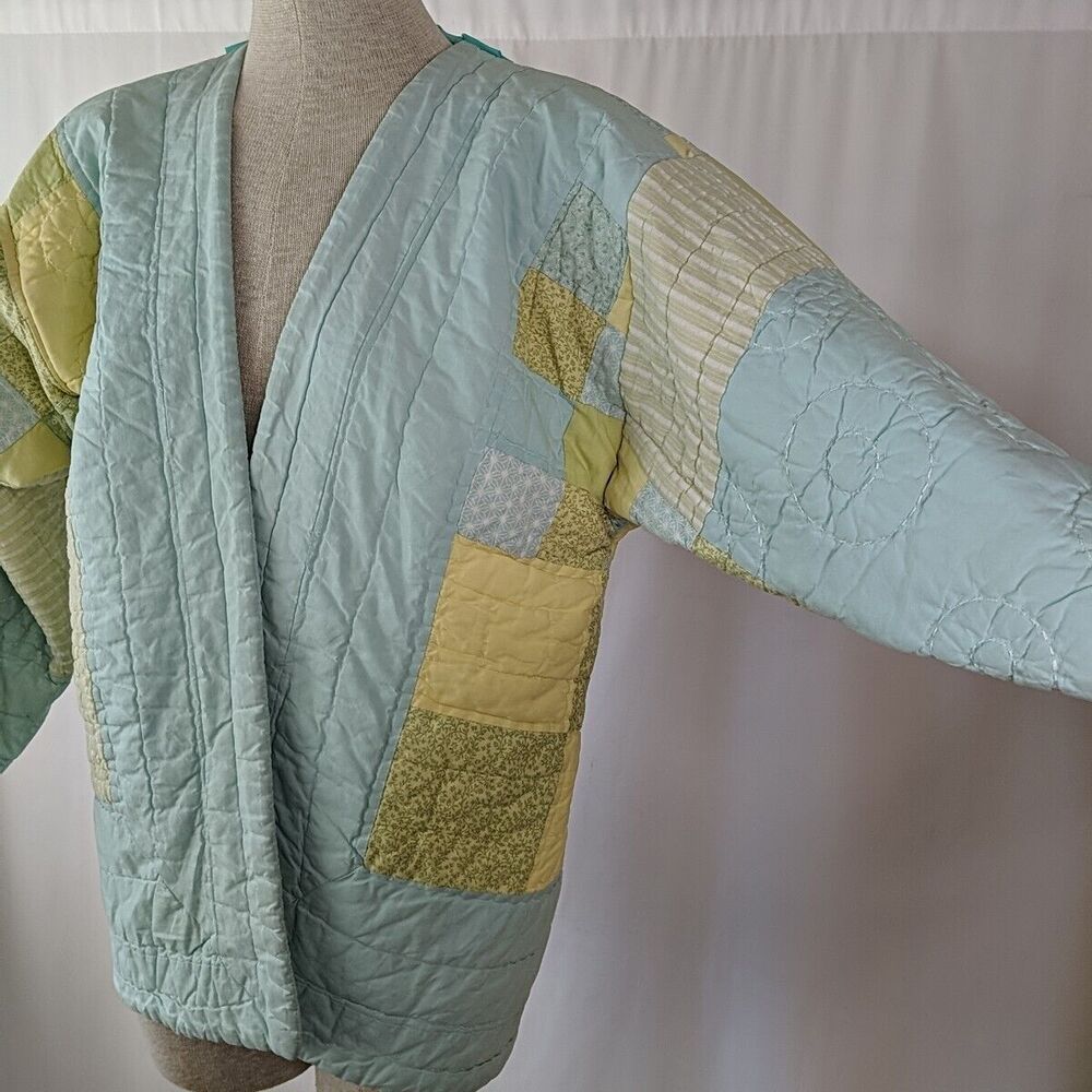 Quilted Patchwork Utility Jacket In Green And Yel… - image 6